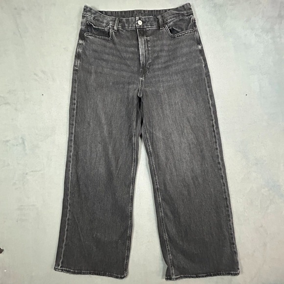 American Eagle Jeans Womens Size 14 Black Curvy Super High-Rise Baggy‎ Wide Leg - Picture 1 of 14